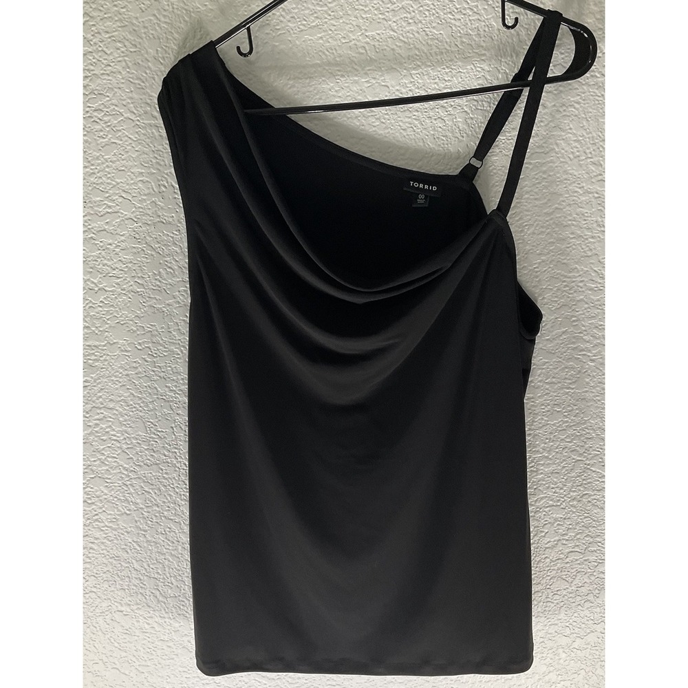 Torrid Size 00 Black Asymmetrical Drape Cowl Neck Studio Knit Tank Top Blouse